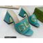 Gucci Heel 7.5cm logo with star leather slides Sandals Blue 2022