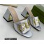 Gucci Heel 7.5cm logo with star leather slides Sandals Silver 2022