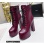 Saint Laurent Heel 14.5cm Platform 4.5cm Cherry Lace-up Booties Smooth Leather Burgundy 2022