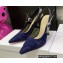 Dior Heel 9.5cm J'Adior Slingback Pumps in Macramé Embroidered Cotton Blue 2022