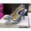 Dior Heel 9.5cm J'Adior Slingback Pumps in Bright Blue Toile de Jouy Embroidered Cotton 2022