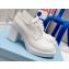Prada high-heeled brushed leather lace-ups loafers White 2022