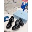 Prada high-heeled brushed leather lace-ups loafers Black 2022