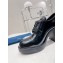 Prada high-heeled brushed leather lace-ups loafers Black 2022