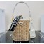 Prada Wicker and canvas bucket bag 1BE062 White 2022