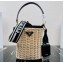 Prada Wicker and canvas bucket bag 1BE062 Black 2022