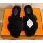 Hermes Woolskin with iconic "H" Oran Sandals Black