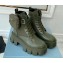 Prada Monolith leather and nylon fabric lace-up Ankle boots with Removable pouch 1T255M Military Green