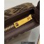 Fendi O’Lock Swing leather Pouch Bag FF tapestry fabric Brown