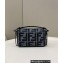 Fendi Mini Baguette houndstooth wool bag with FF embroidery Blue