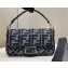 Fendi Medium Baguette houndstooth wool bag with FF embroidery Blue