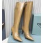 Prada Heel 8.5cm leather iconic triangle logo knee-high Boots Brushed Camel