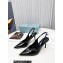 Prada Heel 8.5cm leather iconic triangle logo slingback pumps Brushed Black