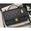 Chanel Small Flap Bag with Top Handle Bag AS3653 Grained Calfskin Black 2022