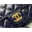 Chanel Shiny Crumpled Calfskin Hobo Handbag AS3690 Navy Blue 2022