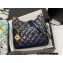 Chanel Shiny Crumpled Calfskin Hobo Handbag AS3690 Navy Blue 2022