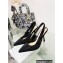Dior Heel 9.5cm J'Adior Slingback Pumps in Black Cotton Embroidered with Strass 2023