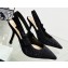 Dior Heel 9.5cm J'Adior Slingback Pumps in Black Cotton Embroidered with Strass 2023