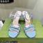 Gucci Heel 9cm Sandals Blue with Bow and Gold Logo 2023