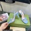 Gucci Heel 9cm Sandals Blue with Bow and Gold Logo 2023