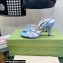 Gucci Heel 9cm Sandals Blue with Bow and Gold Logo 2023