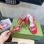 Gucci Heel 9cm Sandals Red with Bow and Gold Logo 2023