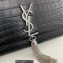 Saint Laurent kate medium chain bag with tassel in crocodile-embossed leather 354119 Black/Silver