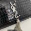 Saint Laurent kate small chain bag with tassel in crocodile-embossed shiny leather 474366 Black/Silver