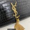 Saint Laurent kate medium chain bag with tassel in crocodile-embossed shiny leather 354119 Black/Gold