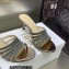 Dior Heel 7cm Gem Slides Silver in Cotton Metallic Thread Embroidery with Square Strass 2023
