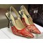 Dior Heel 9.5cm J'Adior Slingback Pumps in Red Brocart Embroidered Cotton with Gold-Tone Metallic Thread 2023