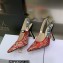 Dior Heel 9.5cm J'Adior Slingback Pumps in Red Brocart Embroidered Cotton with Gold-Tone Metallic Thread 2023