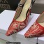 Dior Heel 9.5cm J'Adior Slingback Pumps in Red Brocart Embroidered Cotton with Gold-Tone Metallic Thread 2023