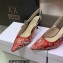 Dior Heel 6.5cm J'Adior Slingback Pumps in Red Brocart Embroidered Cotton with Gold-Tone Metallic Thread 2023