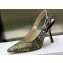 Dior Heel 9.5cm J'Adior Slingback Pumps in Green Brocart Embroidered Cotton with Gold-Tone Metallic Thread 2023