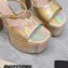 Valentino Heel 15.5cm platform 4cm Tan-Go Slides in patent leather Rainbow Gold 2023