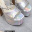 Valentino Heel 15.5cm platform 4cm Tan-Go Slides in patent leather Rainbow Silver 2023