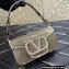 Valentino Crystals Embroidered VLogo Signature Loco Small Shoulder Bag Silver