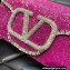 Valentino Crystals Embroidered VLogo Signature Loco Small Shoulder Bag Fuchsia