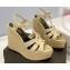 Saint Laurent Heel 12.5cm Platform 3.5cm Tribute Wedge Espadrilles in Smooth Leather 611924 Beige