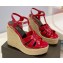 Saint Laurent Heel 12.5cm Platform 3.5cm Tribute Wedge Espadrilles in Patent Leather 611924 Red