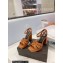 Saint Laurent Heel 10cm Platform 2cm Tribute Sandals in Smooth Leather Brown