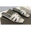 Saint Laurent Tribute Flat Mules Slide Sandals in Smooth Leather 571952 Silver