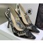 Dior Heel 9.5cm J'Adior Slingback Pumps in Black Transparent Mesh Embroidered with Dior Roses Motif 2023
