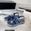 Chanel Logo Velvet Beach Sandals Blue 2023