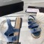 Chanel Logo Velvet Beach Sandals Blue 2023