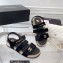 Chanel Logo Velvet Beach Sandals Black 2023