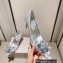 Jimmy Choo Heel 10.5cm/8.5cm/7.5cm Crystal Covered Pointy Toe Pumps/Flats/Mules Silver 2023