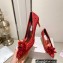 Jimmy Choo Heel 10.5cm/8.5cm/7.5cm Crystal Covered Pointy Toe Pumps/Flats/Mules Red 2023