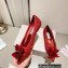 Jimmy Choo Heel 10.5cm/8.5cm/7.5cm Crystal Covered Pointy Toe Pumps/Flats/Mules Red 2023